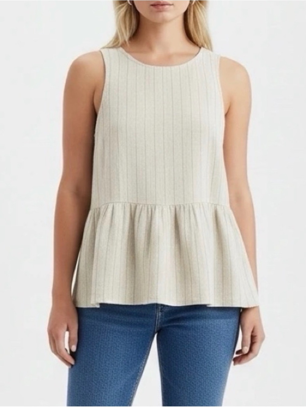 Entro NWT Sleeveless Cream Pinstripe Viscose/Linen Top